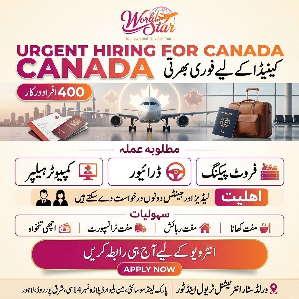 Urgent hiring for Canada — 400 positions vacancy poster